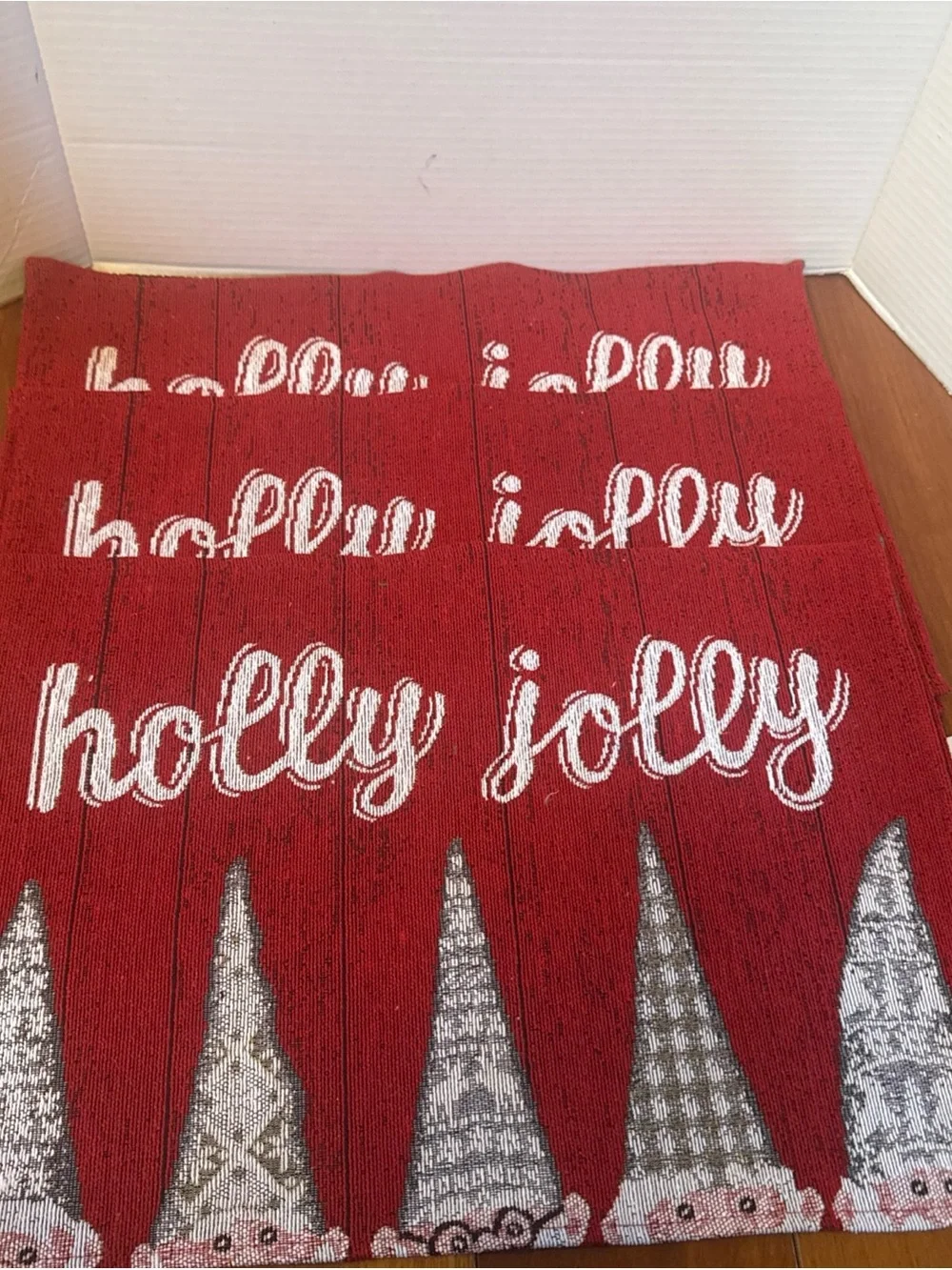 Set of 4 Tapestry table Placemats Holly Jolly W/ 5 Peeking  Gnomes 13x19” New